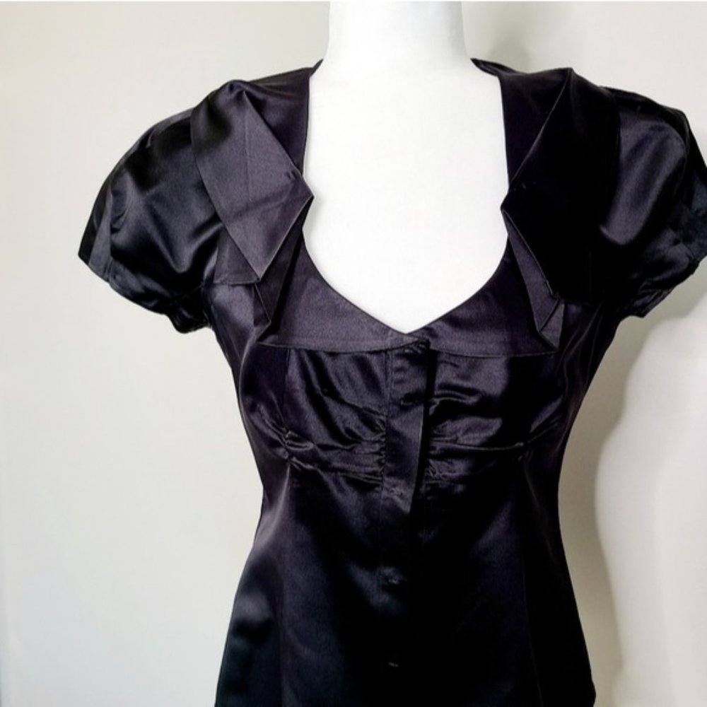 Prada Black Short Sleeve Draped Top Blouse - Picture 6 of 8